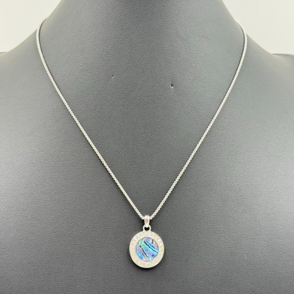 Colleen Lopez Stainless Steel Cabochon Abalone Pendant Necklace 18”